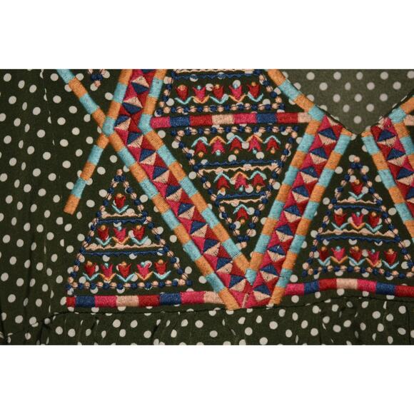 CHIC SOUL‎ NEW $67 Green Polka Dot Ruffle Sleeve Dress Embroidered Boho 1X - Picture 3 of 4